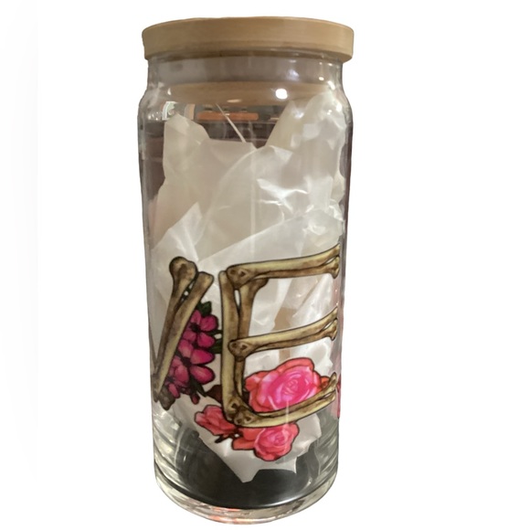 New LOVE skeleton flowers Cup with Bamboo Lid and Straw 20oz - Picture 3 of 11